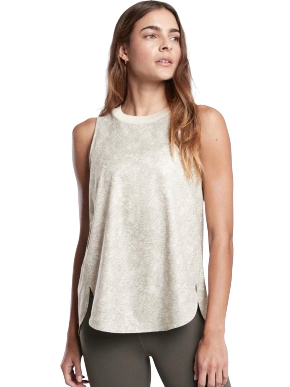 Athleta zephyr python print blush grey Lightweight Sleeveless tank top sz large